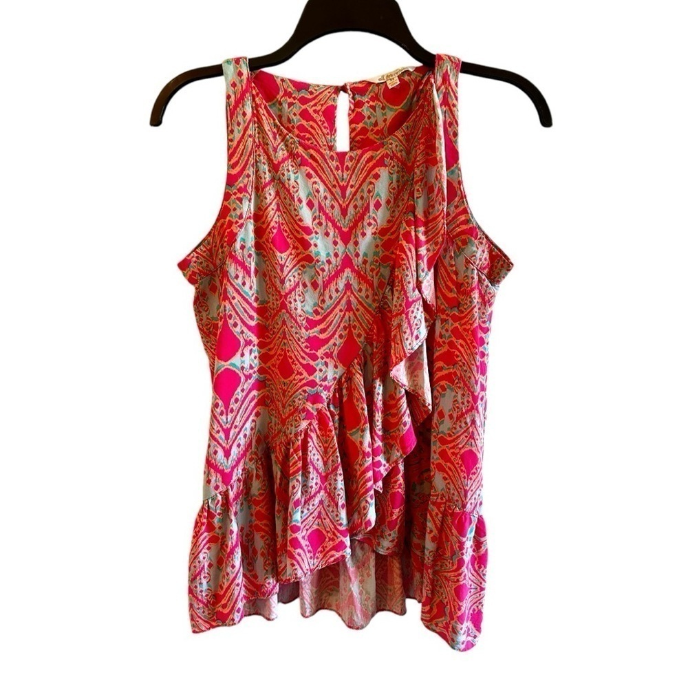ALL FOR COLOR,SLEEVELESS TOP. ROUND NECKLINE WITH CROSSOVER FRONT RUFFLE.SIZE M - Picture 2 of 7